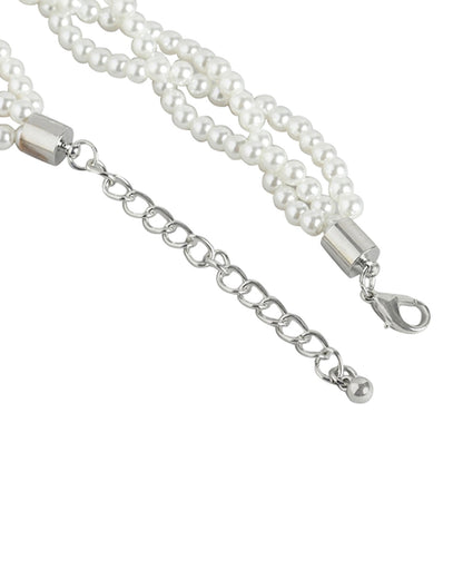 Rhodium Plated With Pearl Layered Necklace For Women