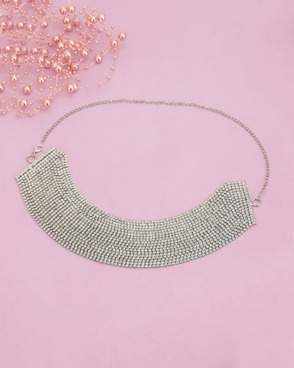 Cz With Rhodium Plated Layered Choker Necklace For Women