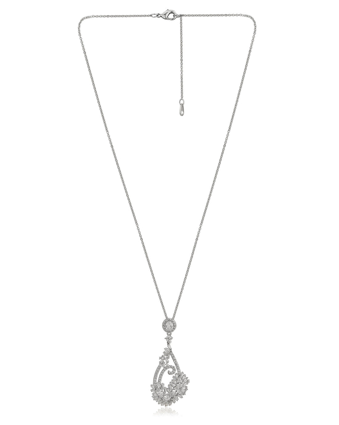 Premium Rhodium Plated With Cz Contemporary Pendant With Chain For Women