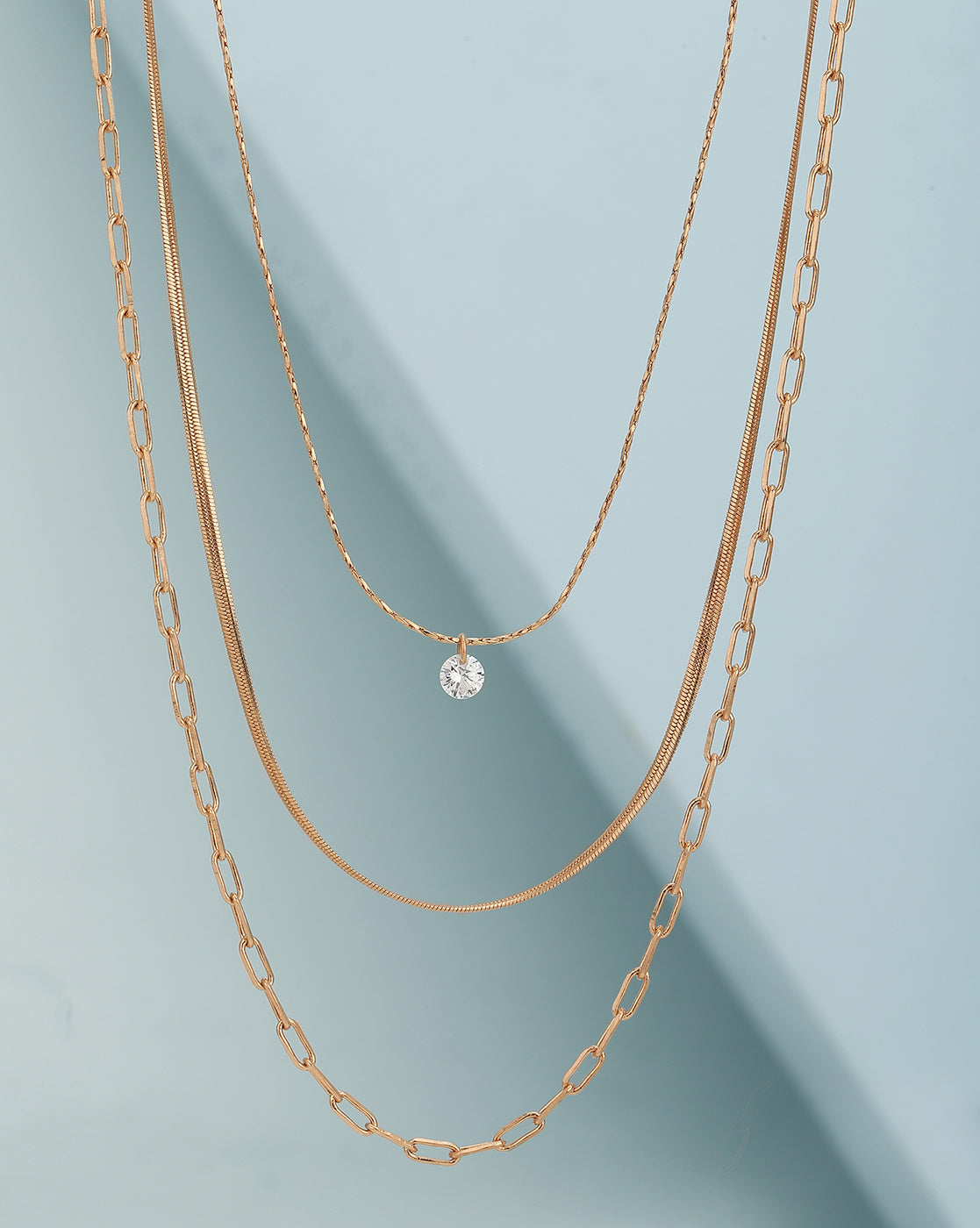 18Kt Rose Gold Plated With Cz Layered Necklace For Women