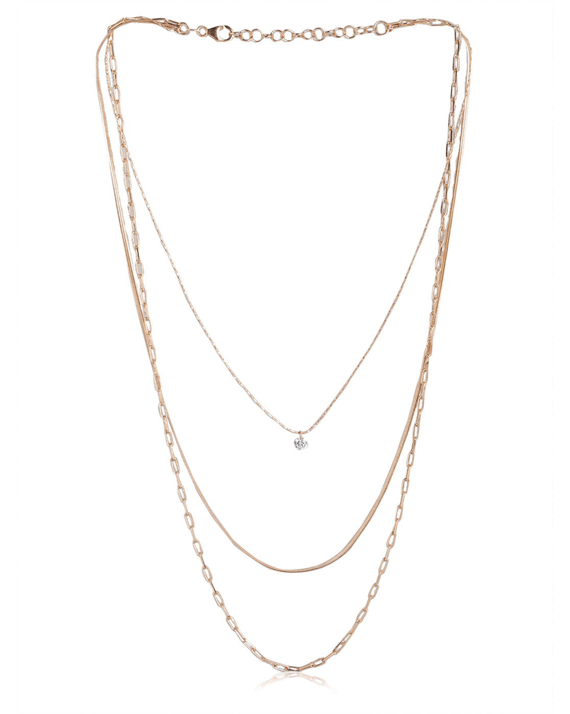 18Kt Rose Gold Plated With Cz Layered Necklace For Women