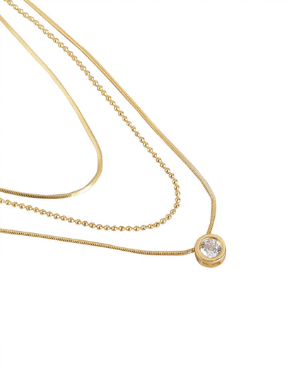 18Kt Gold Plated With Cz Layered Necklace For Women
