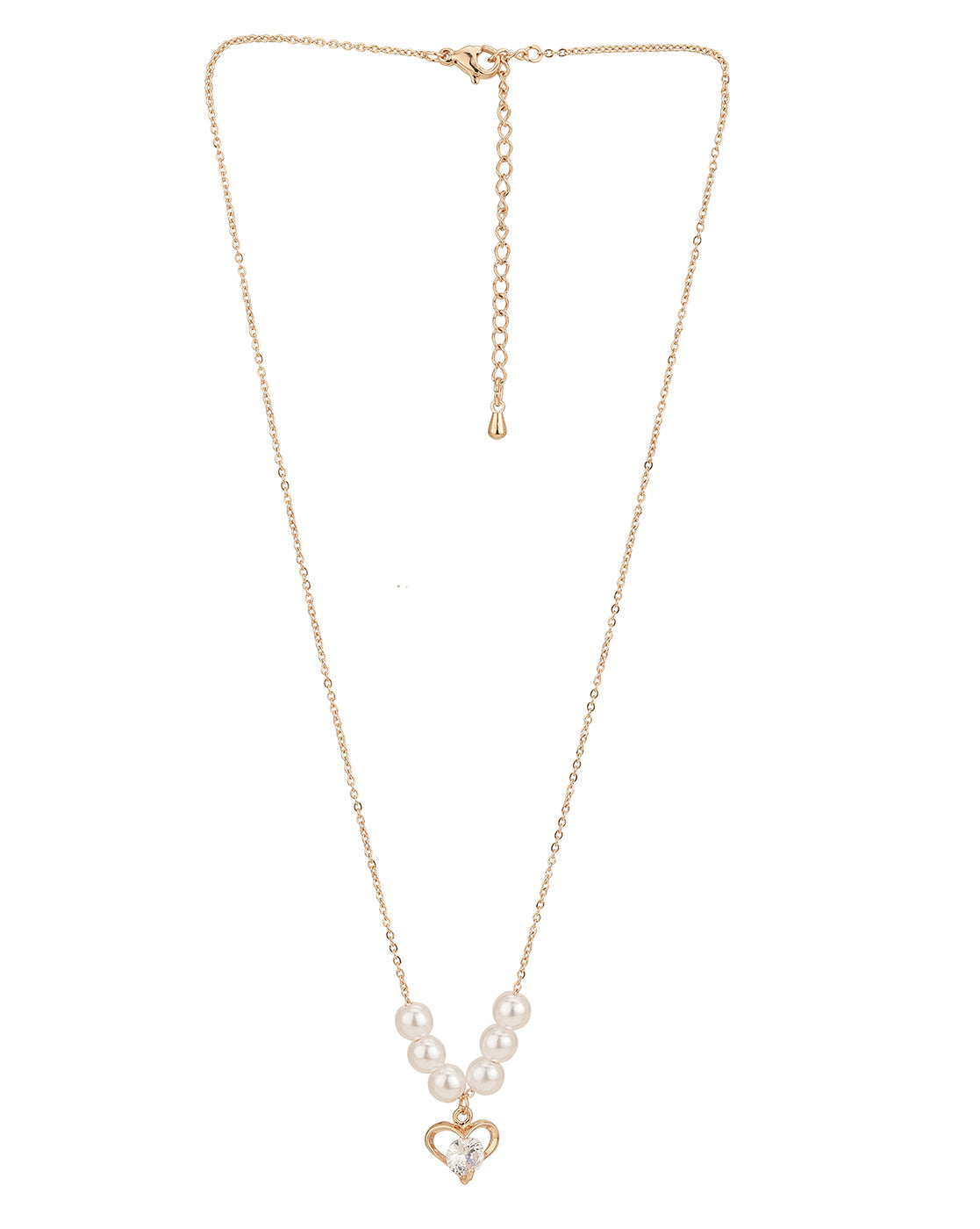 Rose Gold Plated Pearl With Heart Necklace For Women