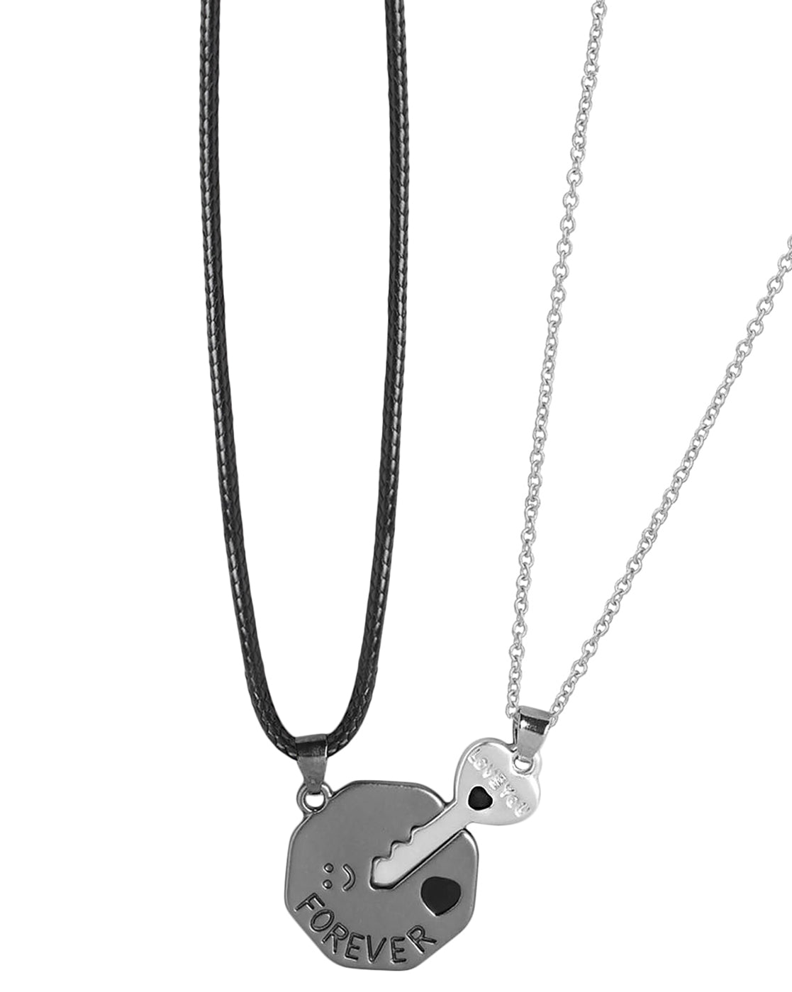 Set of 2 Silver Plated Love You forever Lock &amp; Key Pendant with chain for couples
