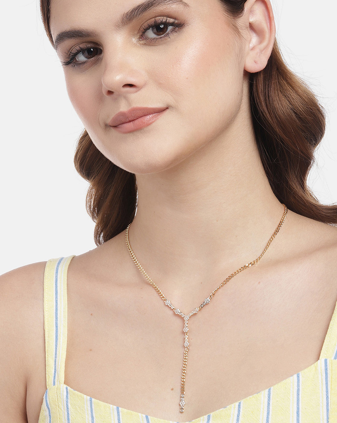 Premium Gold Plated CZ Lariat Necklace for women