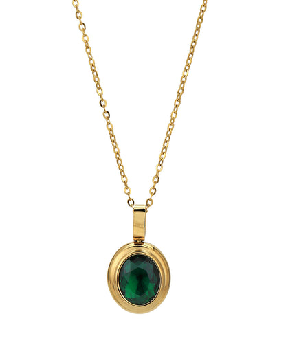 Gold Plated with CZ Oval Pendant and chain for women