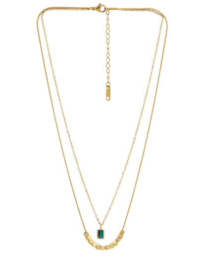 Gold Plated with CZ Double Chain Necklace for women