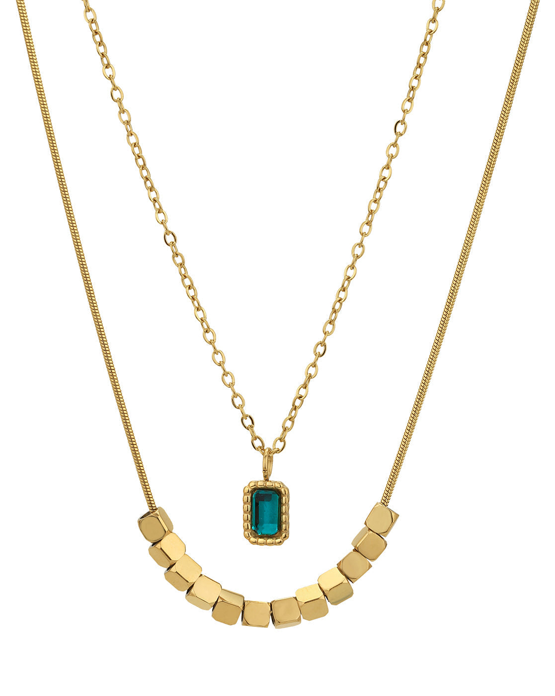 Gold Plated with CZ Double Chain Necklace for women
