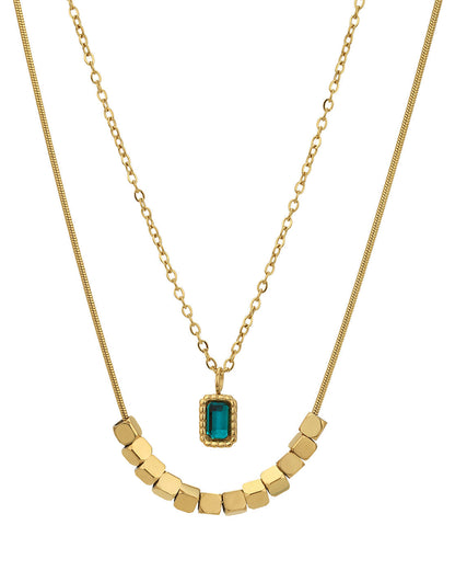 Gold Plated with CZ Double Chain Necklace for women