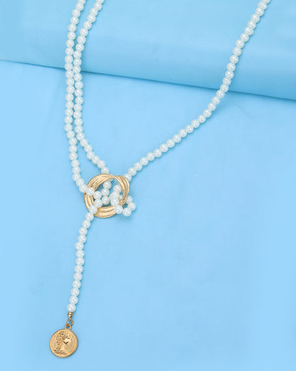 Rose Gold Plated with Pearl Lariat Necklace for women