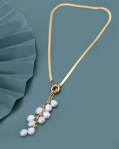 Rose Gold Plated with Pearl Lariat Necklace for women