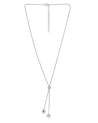 Rhodium Plated Dangling Heart Lariat Necklace