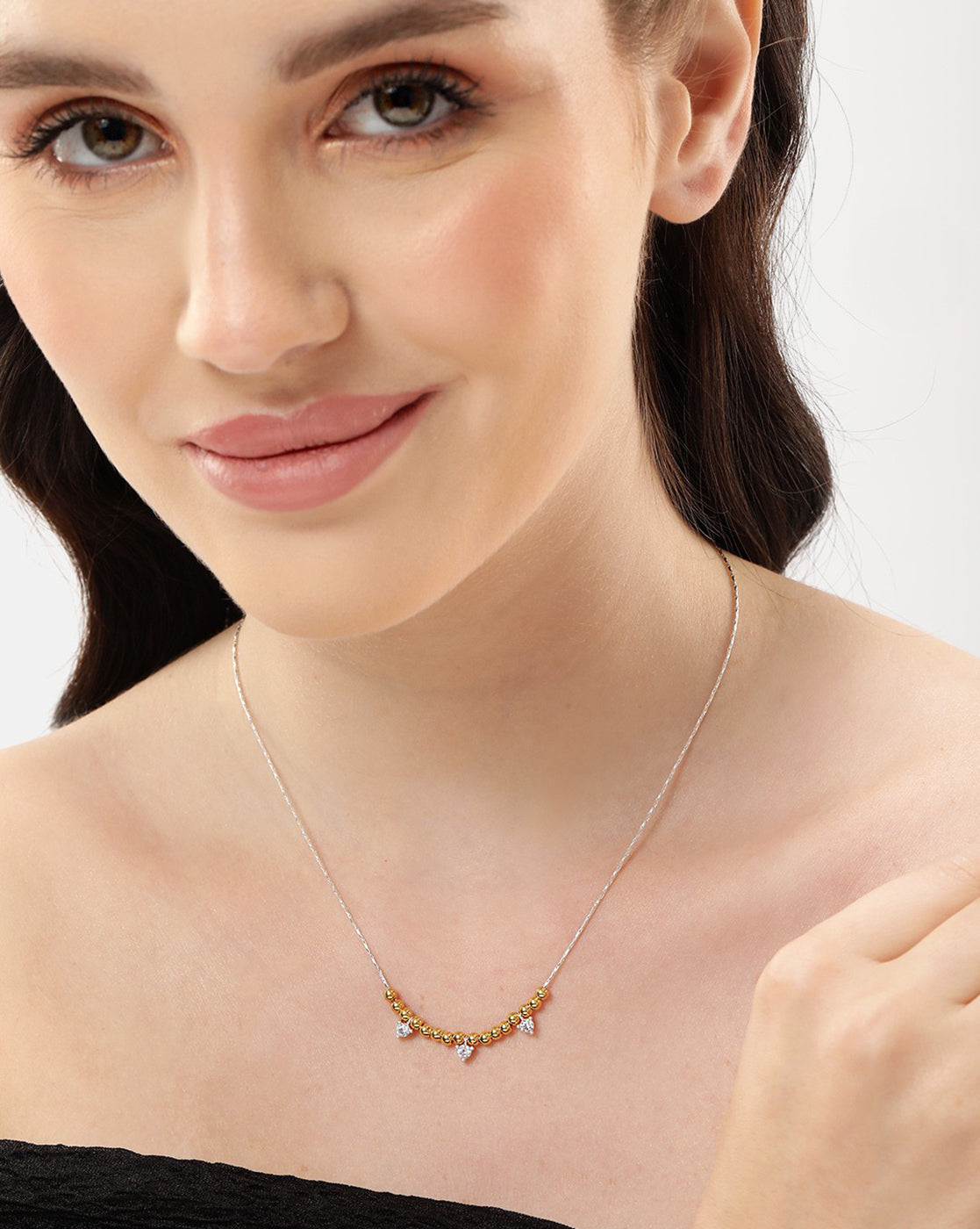 Rhodium and 18kt Gold Plated CZ Heart Necklace