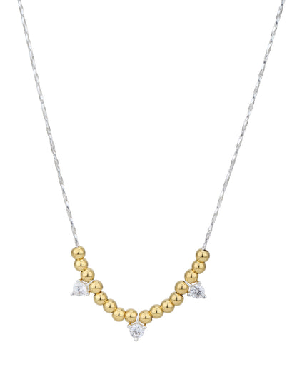 Rhodium and 18kt Gold Plated CZ Heart Necklace
