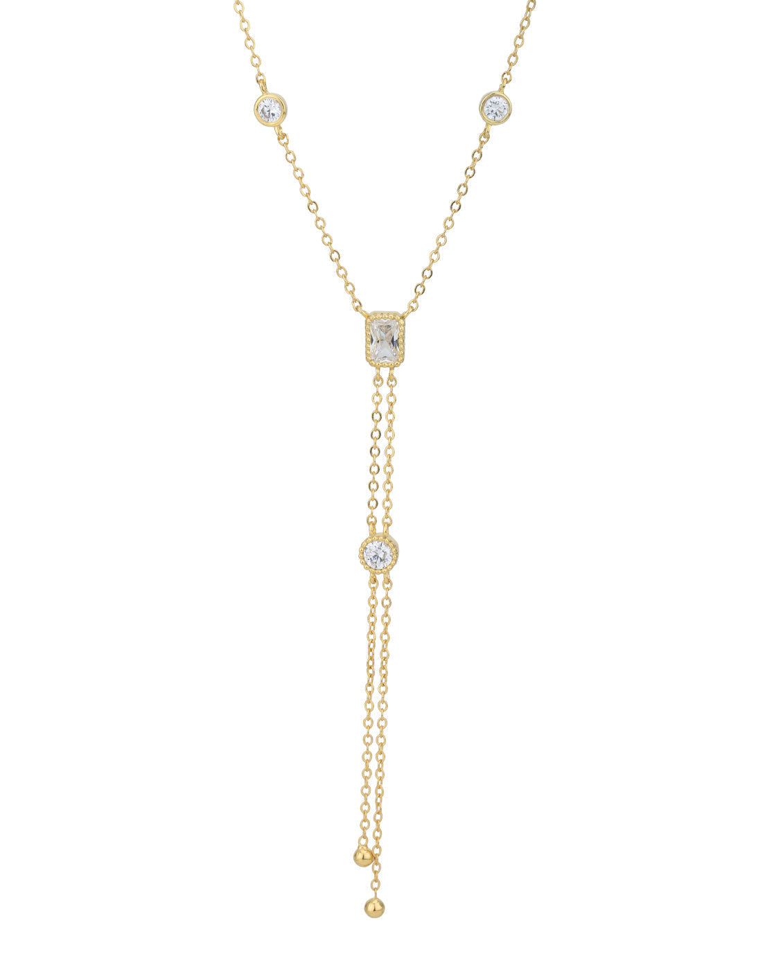 18kt Gold Plated CZ Lariat Necklace