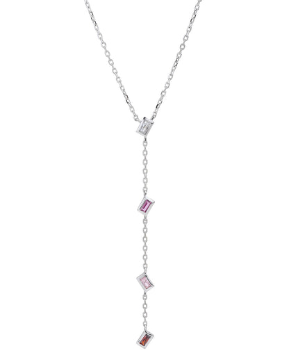 Rhodium Plated CZ Lariat Necklace