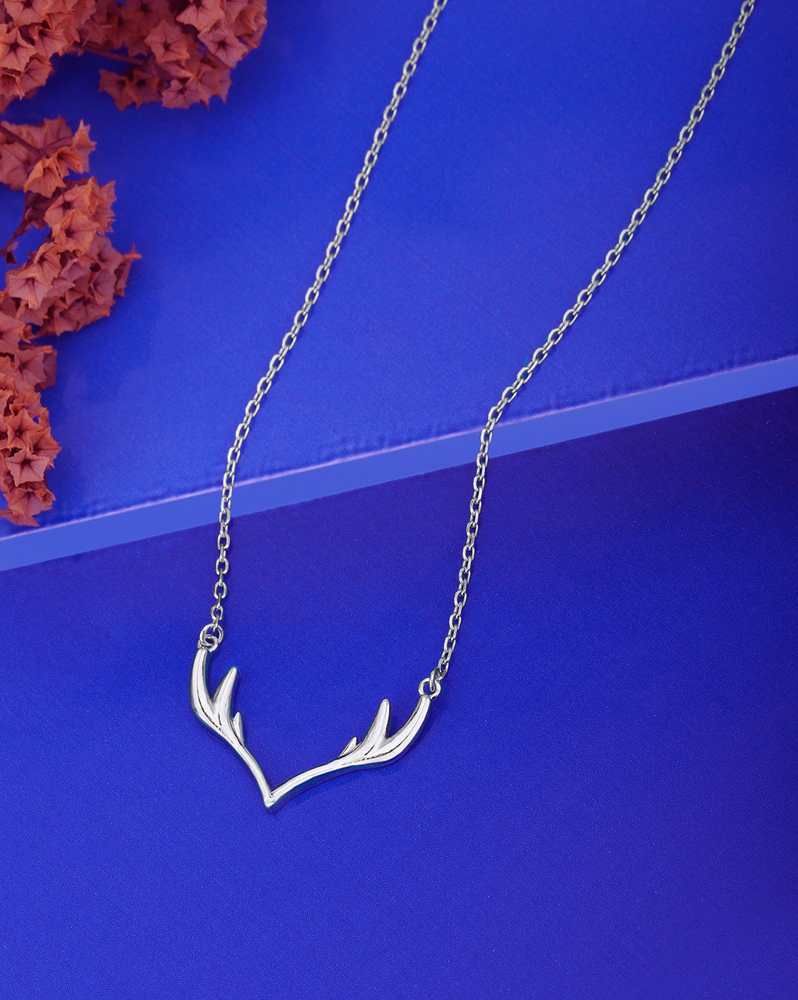 Rhodium Plated Antler Pendant Chain Necklace