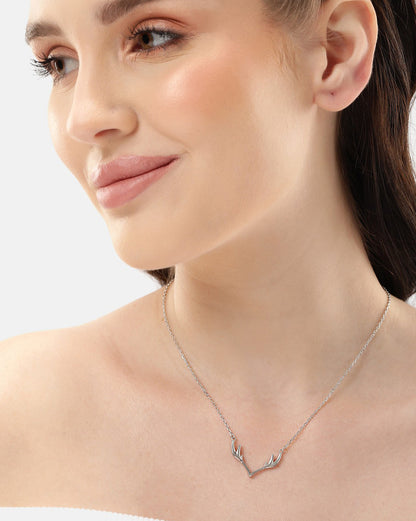 Rhodium Plated Antler Pendant Chain Necklace