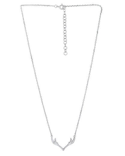 Rhodium Plated Antler Pendant Chain Necklace