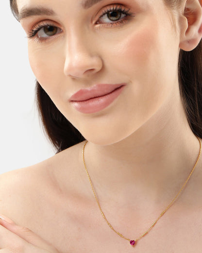 18kt Gold Plated with Red Ruby Heart Necklace