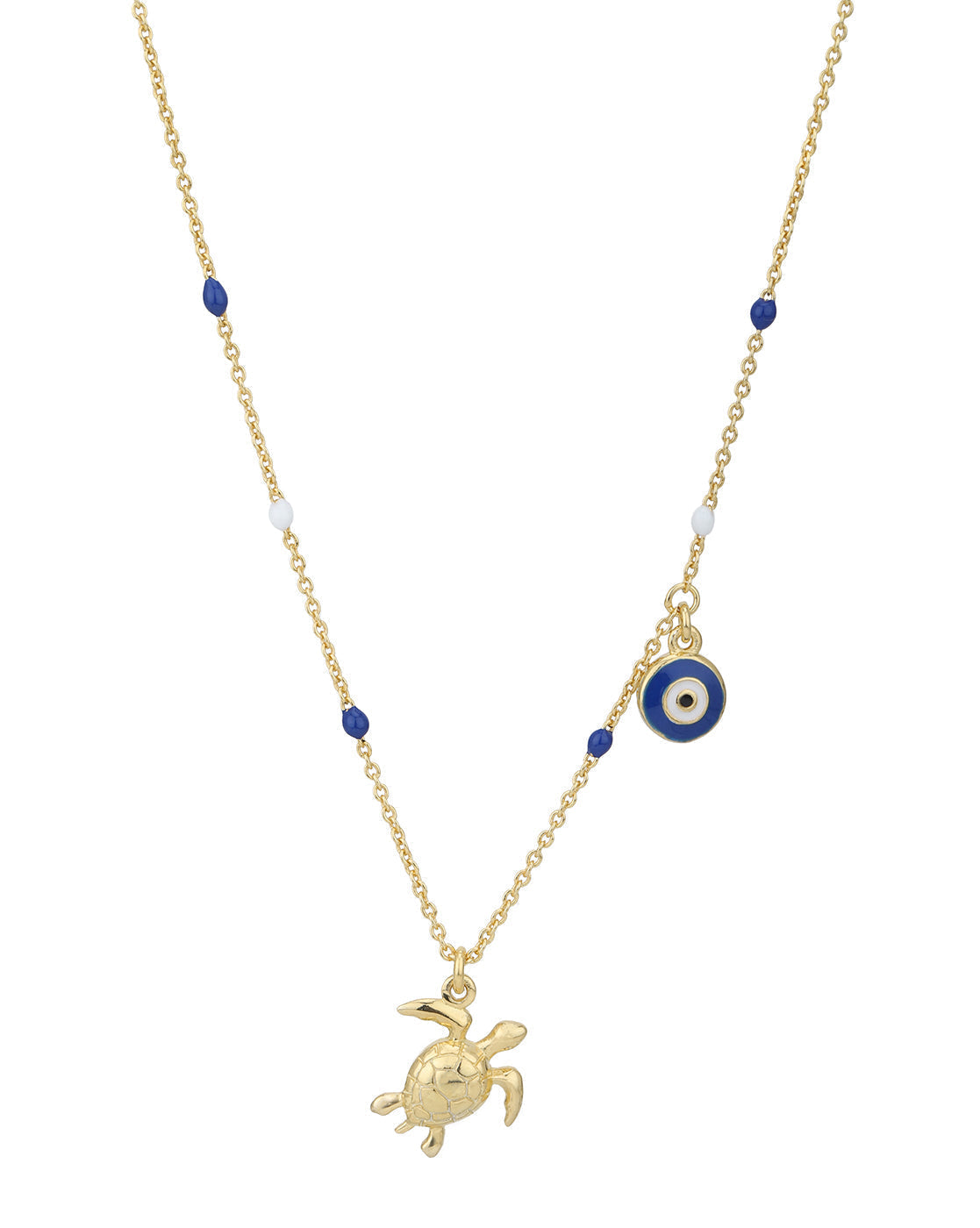 18kt Gold Plated Evil Eye and Enamel Turtle Pendant and Chain