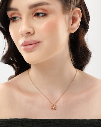 18kt Rose Gold Plated Pearl Floral Pendant and Chain