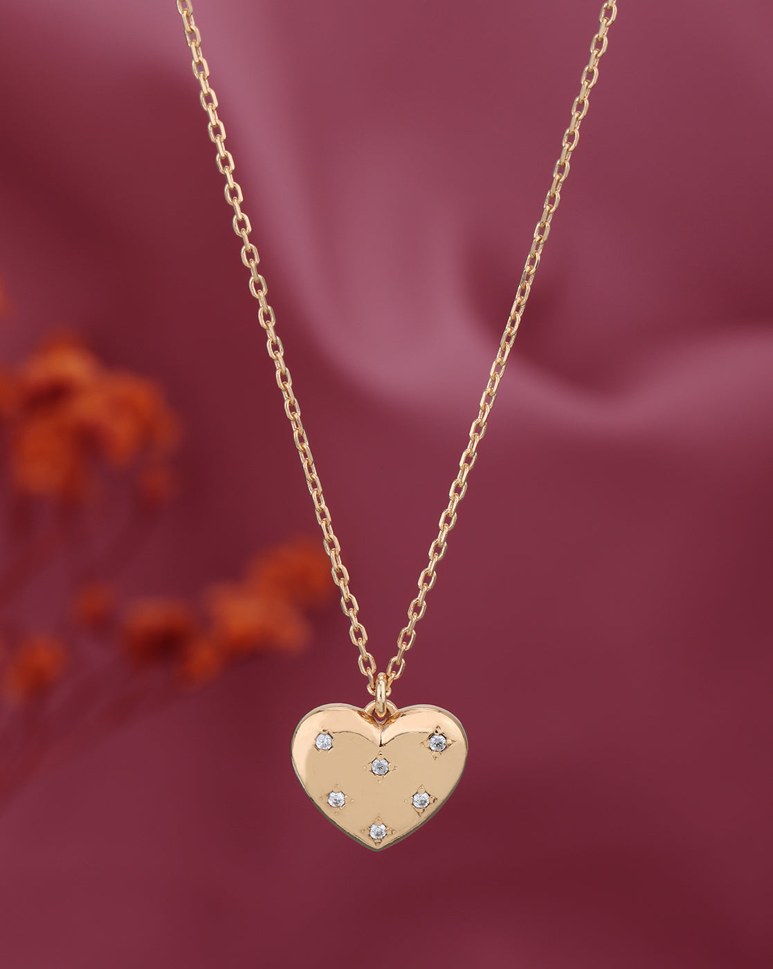 18kt Rose Gold Plated CZ Heart Pendant and Chain