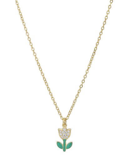 18kt Gold Plated CZ Enamel Tulip Pendant and Chain