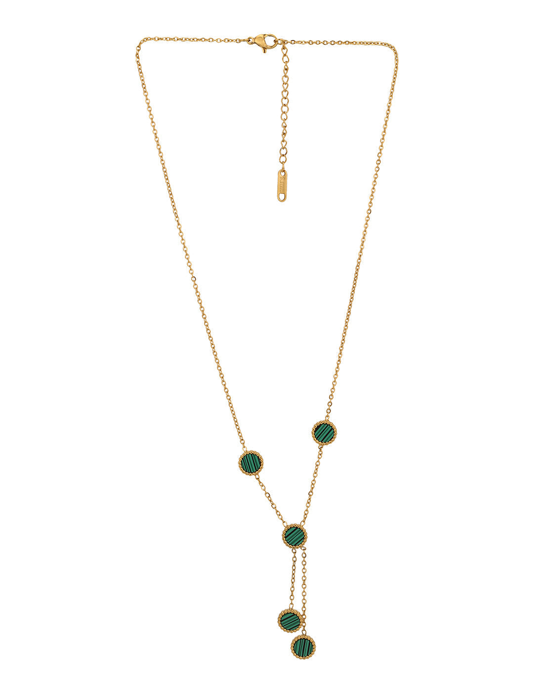 18kt Gold Plated Stainless Steel Green Malachite Lariat Necklace