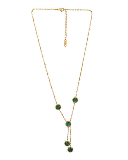 18kt Gold Plated Stainless Steel Green Malachite Lariat Necklace