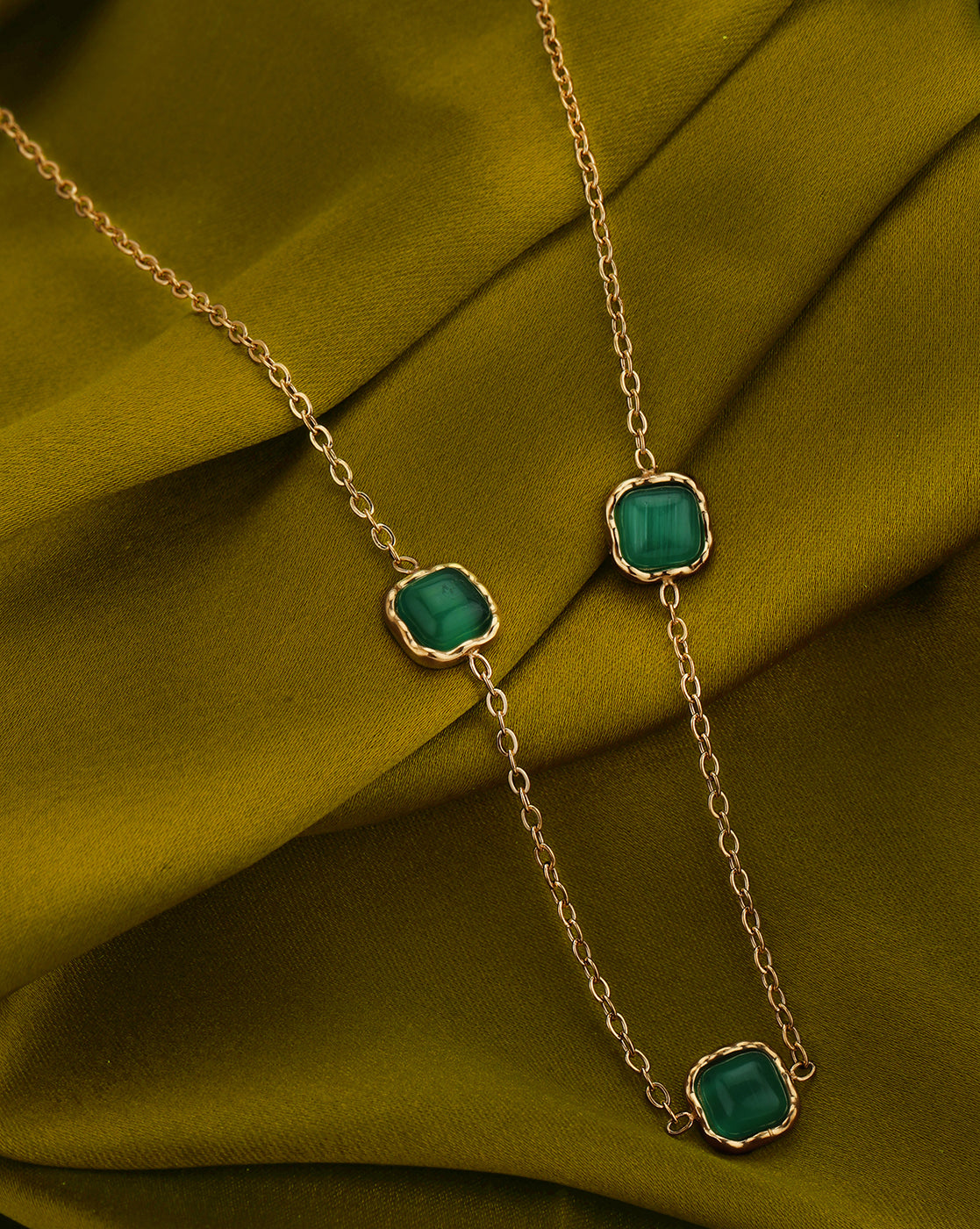 18kt Gold Plated Stainless Steel Green Emerald Necklace