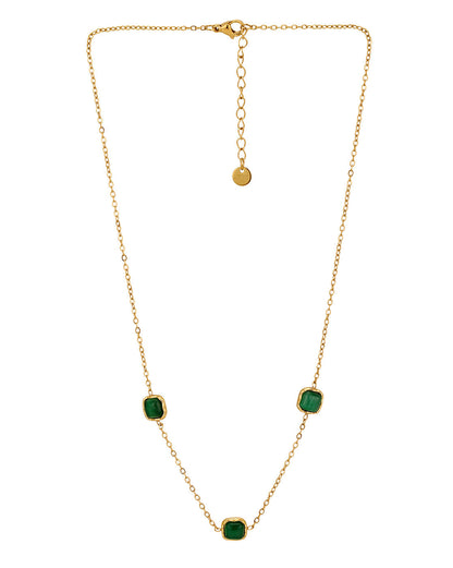18kt Gold Plated Stainless Steel Green Emerald Necklace