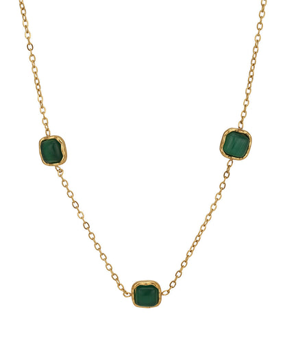 18kt Gold Plated Stainless Steel Green Emerald Necklace