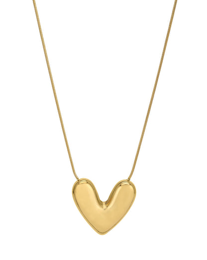 18kt Gold Plated Stainless Steel Puff Heart Necklace
