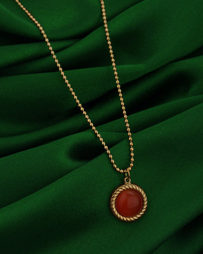 18kt Gold Plated Stainless Steel Carnelian Pendant and Chain