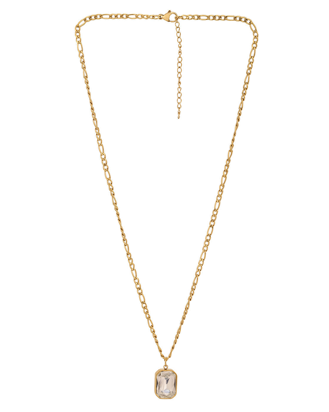 18kt Gold Plated Stainless Steel Square Crystal Pendant and Chain