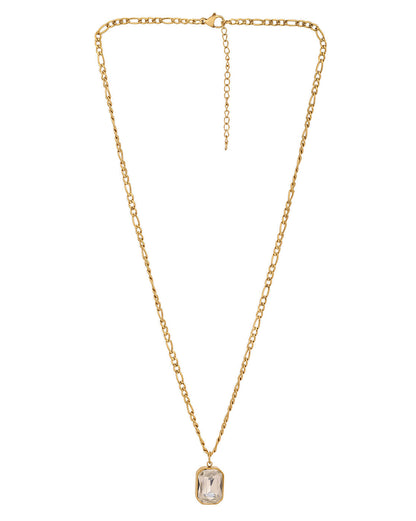 18kt Gold Plated Stainless Steel Square Crystal Pendant and Chain