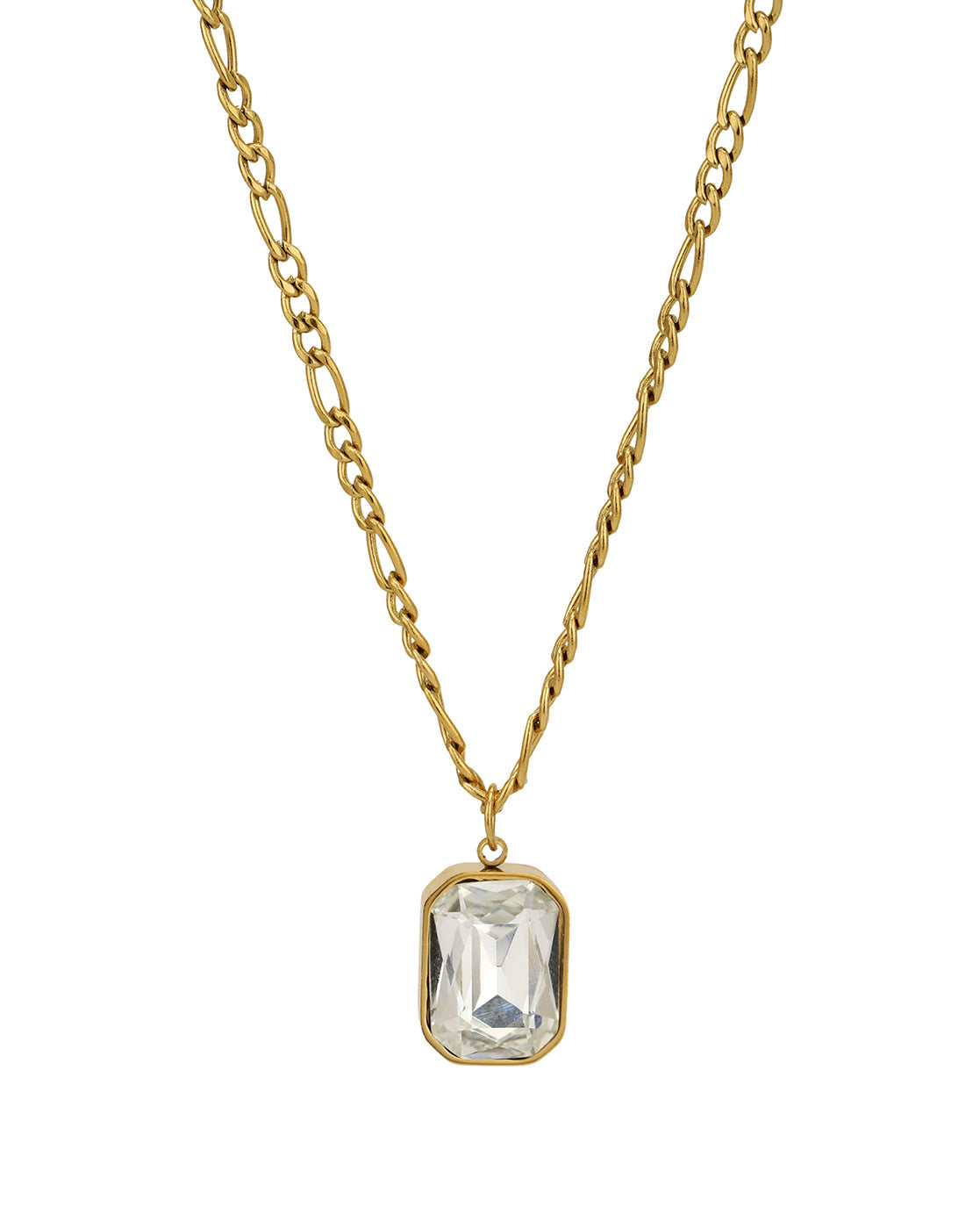 18kt Gold Plated Stainless Steel Square Crystal Pendant and Chain