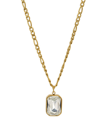 18kt Gold Plated Stainless Steel Square Crystal Pendant and Chain