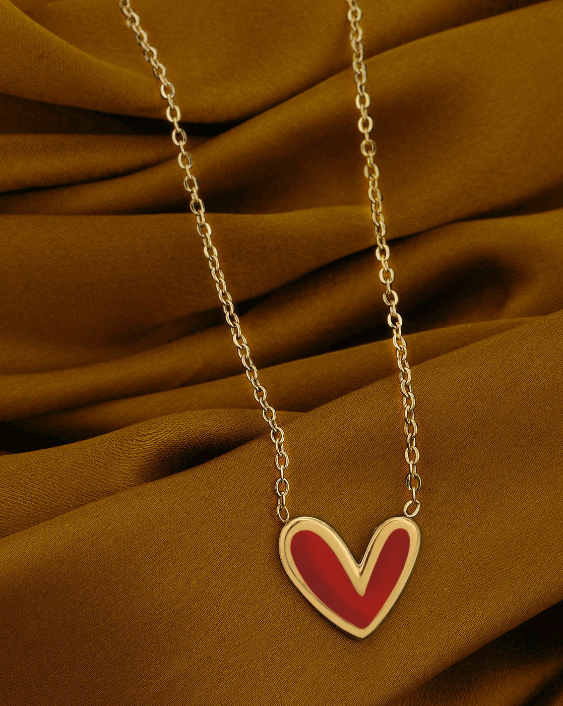 18kt Gold Plated Stainless Steel Red Enamel Heart Necklace