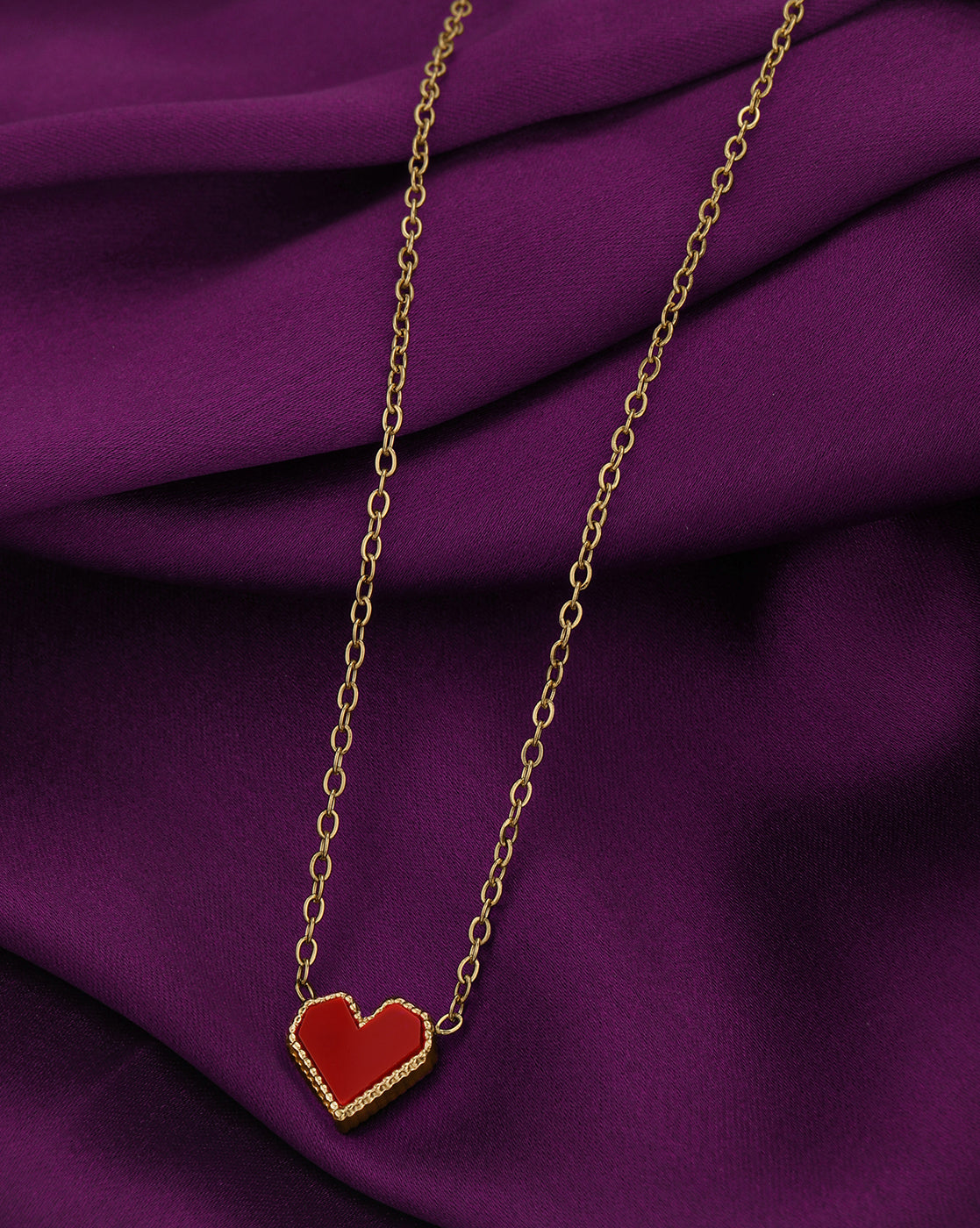 18kt Gold Plated Stainless Steel Red Heart Enamel Necklace