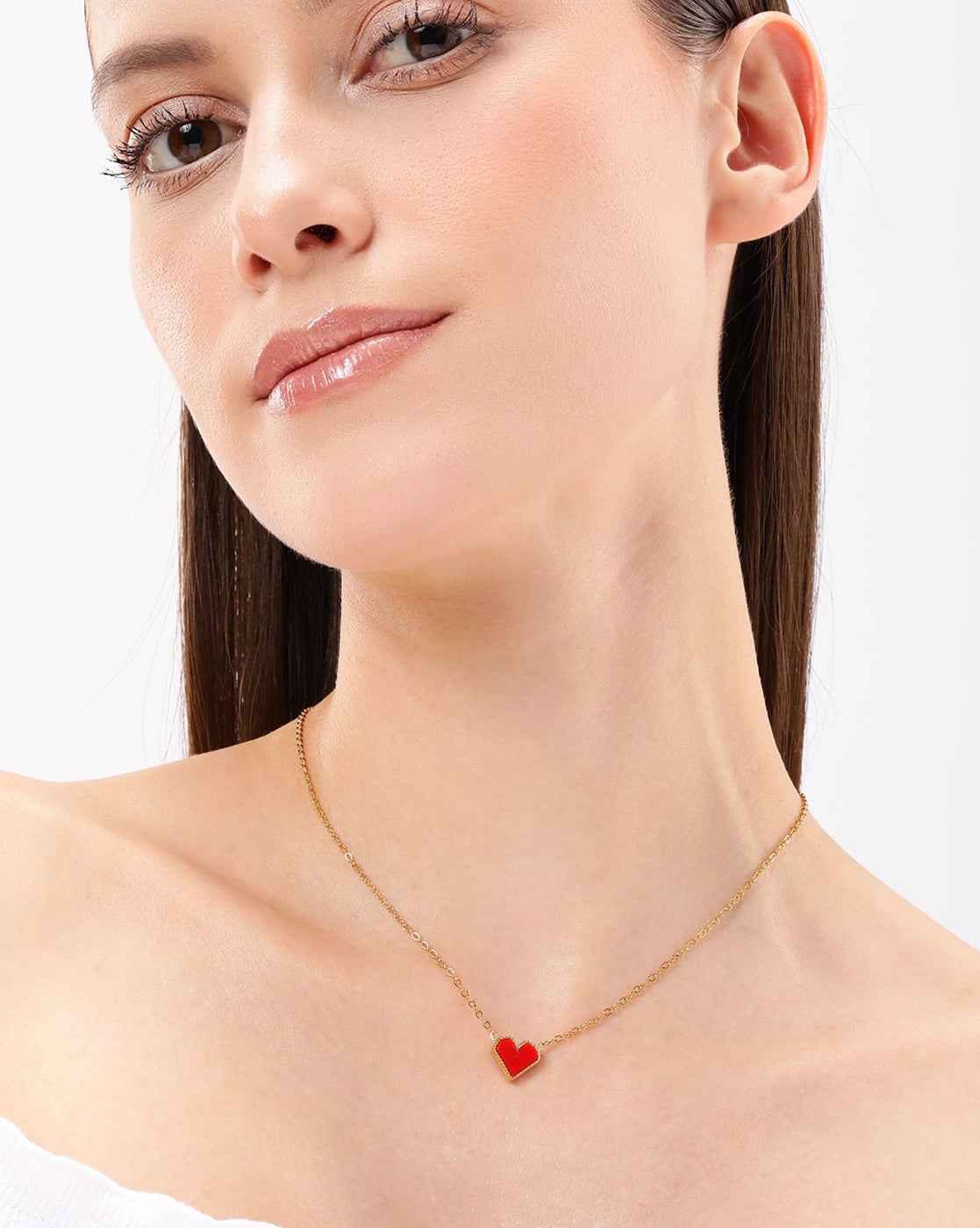 18kt Gold Plated Stainless Steel Red Heart Enamel Necklace