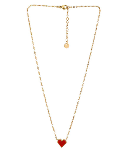 18kt Gold Plated Stainless Steel Red Heart Enamel Necklace