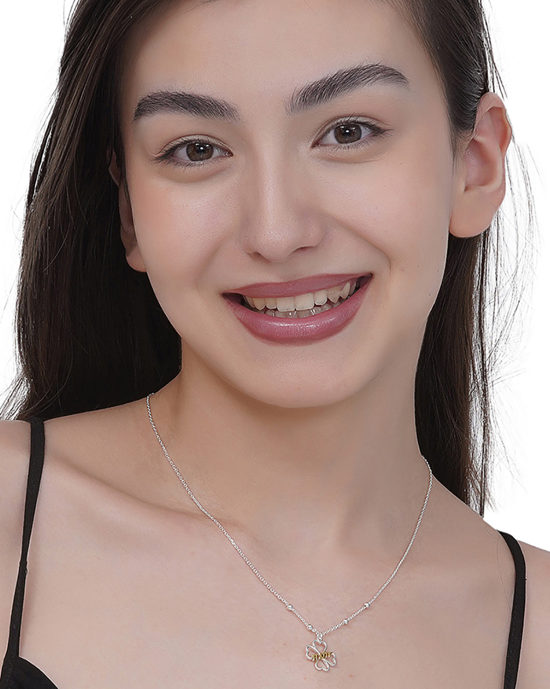 18kt Gold and Rhodium Plated Floral Pendant and Chain