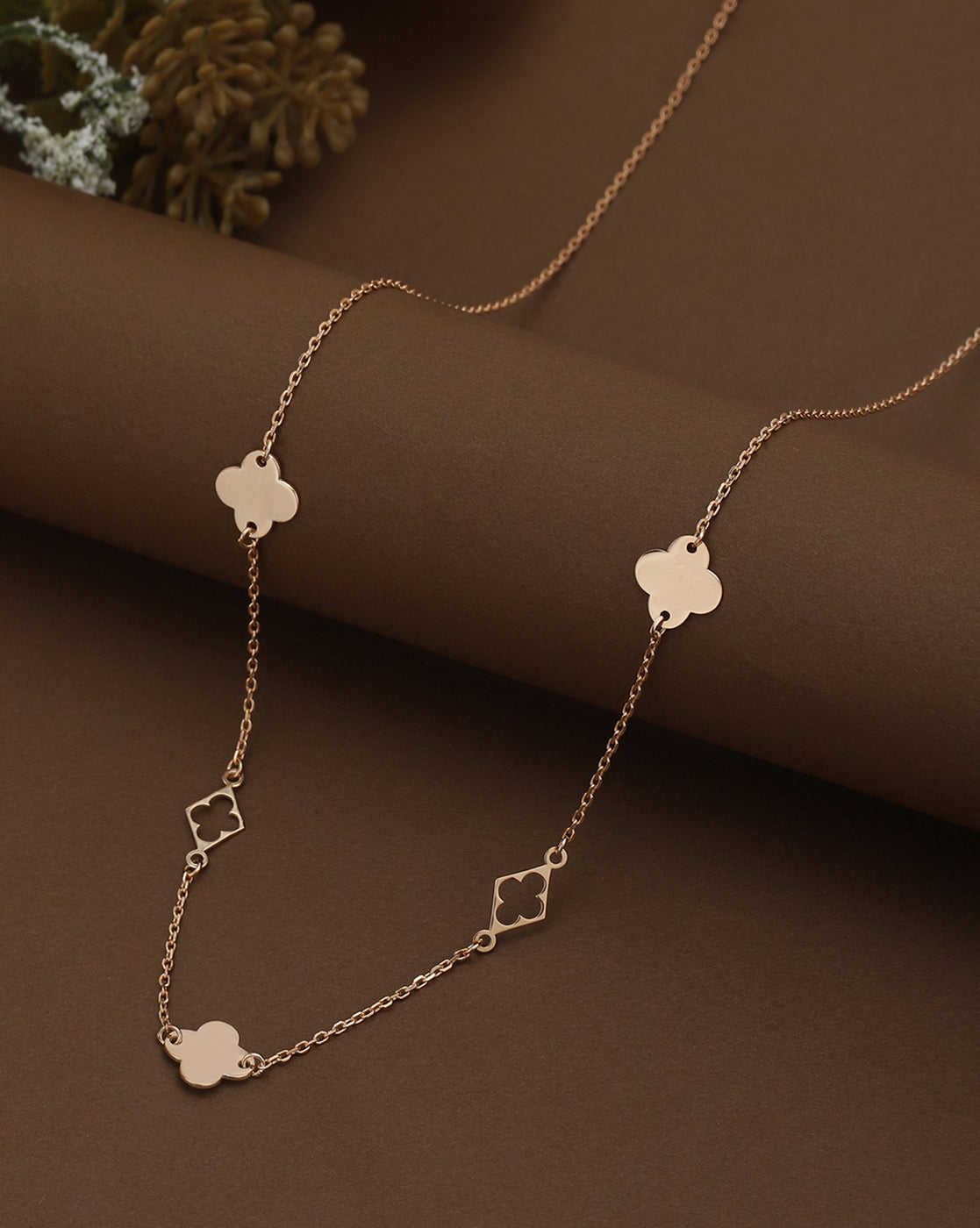 18kt Rose Gold Plated Four Clover Fancy Necklace