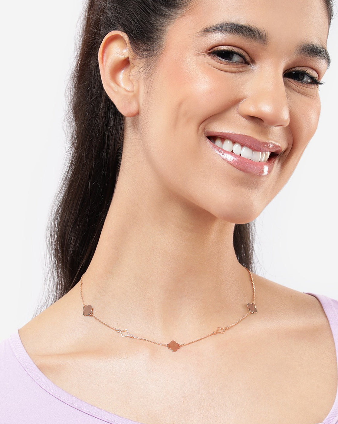 18kt Rose Gold Plated Four Clover Fancy Necklace