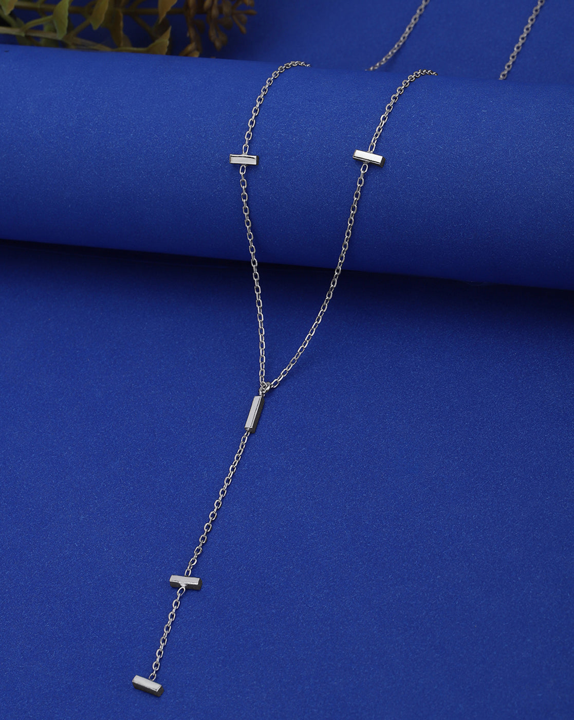 Rhodium Plated and Dangling Bar Lariat Necklace
