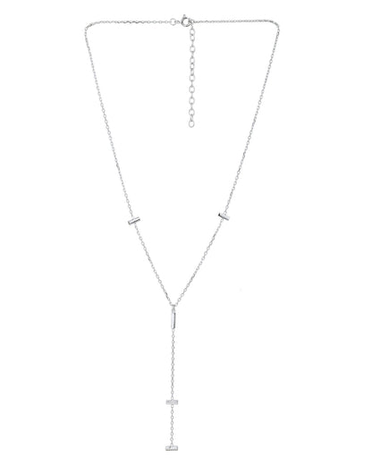 Rhodium Plated and Dangling Bar Lariat Necklace