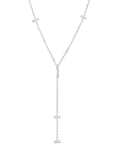 Rhodium Plated and Dangling Bar Lariat Necklace