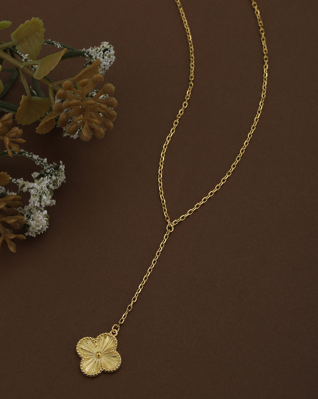 18kt Gold Plated Dangling Floral Lariat Necklace